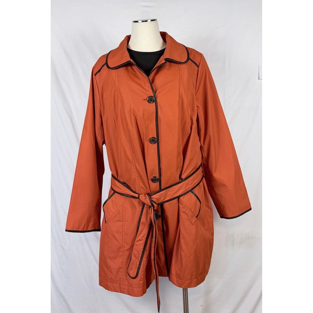 Dennis Basso Trench Coat 1X Orange Removable Faux Fur Liner Chic Winter Warm